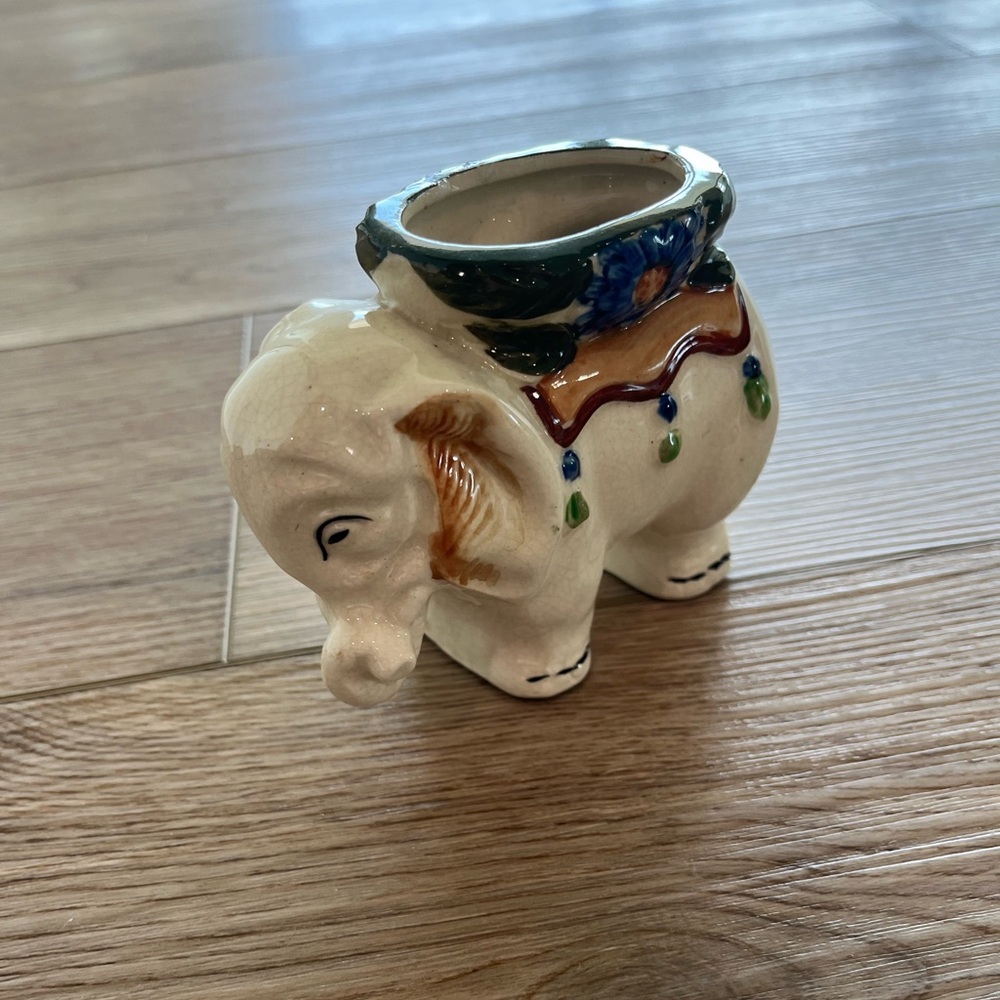 Ceramic Elephant Planter with Floral Design